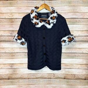 Michael Simon Black Cardigan with White and Orange Accents